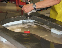 Grinding on a concrete countertop sink