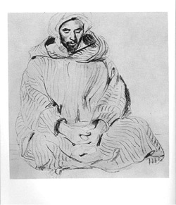 Pencil drawing of Arab Praying, by Eugene Delacroix, from Modern Prints and Drawings by Paul J. Sachs, published in 1954 by Alfred A. Knopf