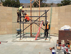 Setting up the scaffolding for the Navy Corpsmen Memorial Concrete Statue at Camp Pendleton