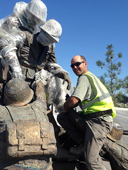 Concrete contractor working on the Navy Corpsmen Memorial at Camp Pendleton