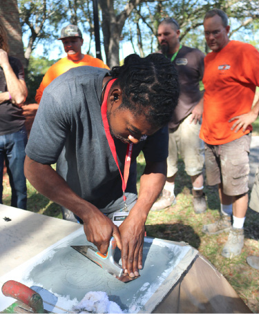 Those interested in learning new skills need to partake in hands-on workshops, such as those offered at the recent Concrete Decor Show in Florida. Part of this one featured the use of stencils.