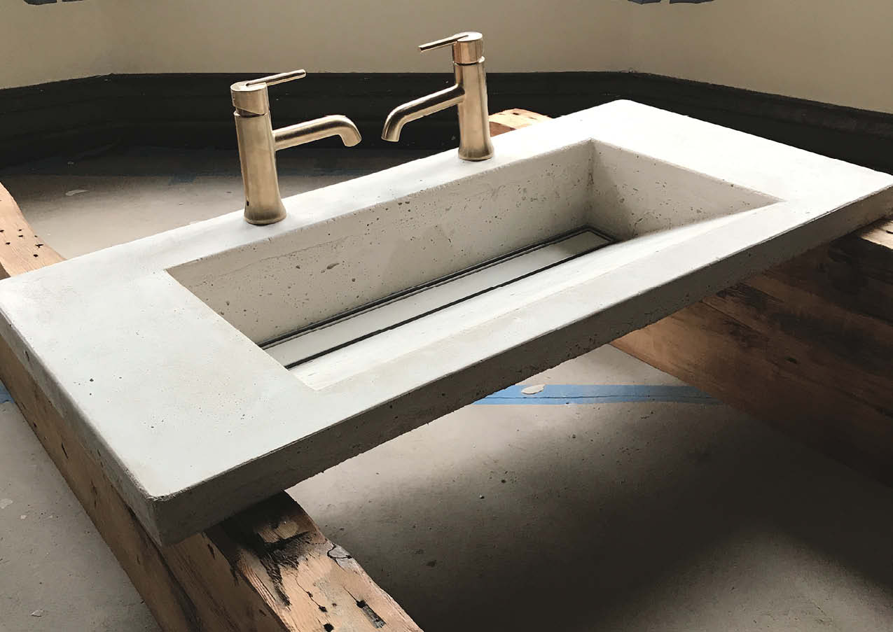 Aldo Buffone, a contractor in New York who has been renovating lofts in the city, credits much of his decorative concrete success to NForce-Pro, a fiber hes been using in his mixes to craft sinks, countertops and shower panels. The mix used for this sink was made with a cement ratio of one part white portland cement, two parts white sand and a generous amount of hemp fiber. 