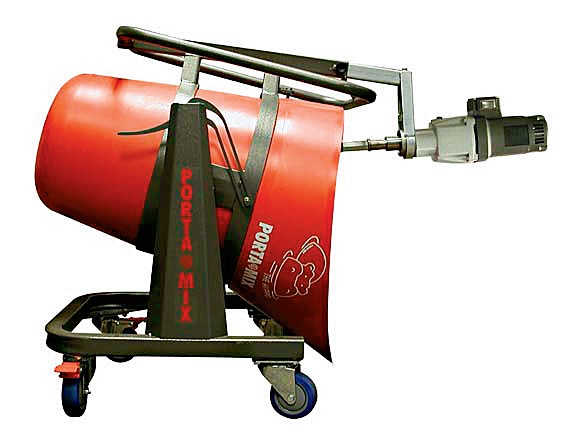 With a mixing capacity of roughly 18 gallons, the Hippo is powered by a high-torque, 16-amp, two-speed motor. The Hippos drum shape and helical mixing paddle with shear bars create a vortex to provide sufficient lifting and shearing action when mixing these batch sizes.