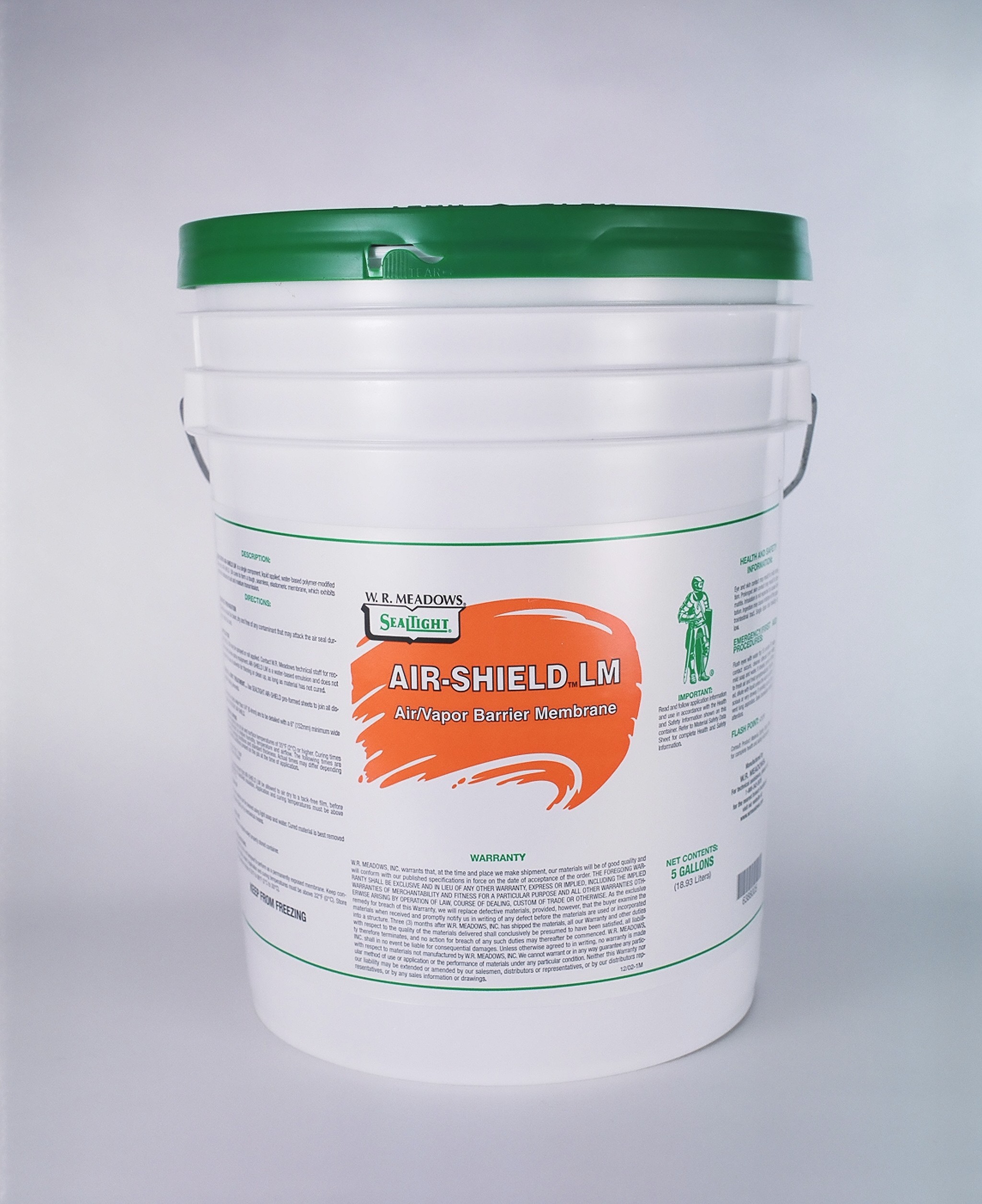 AIR-SHIELD LM by W. R. MEADOWS is a single-component, liquid-applied, water-based, polymer-modified air/vapor and liquid moisture barrier, formulated to prevent the transmission of air and inhibit vapor and moisture from passing through porous building materials.