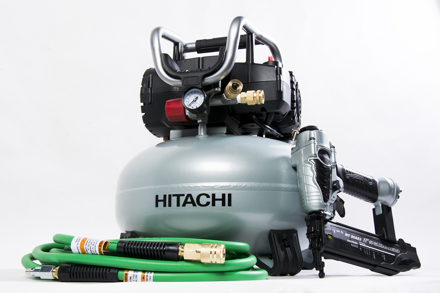 Hitachi Power Tools (Hitachi Koki USA, Ltd.) today announced the newest addition to the Finish Combo Kit market, the KNT50AB featuring a new 6-gallon 150 Max PSI Pancake Air Compressor (model EC710S) and Hitachis dependable and popular off-the-shelf 18-Gauge 2 Brad Nailer (model NT50AE2) along with a 25 hybrid hose, safety glasses and pneumatic oil.