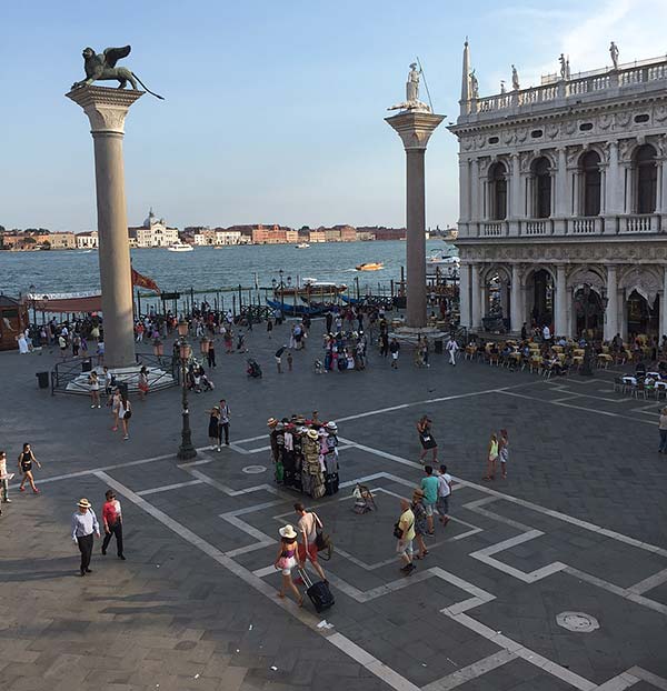 view of the lion of venice and waterfront of doge's palace