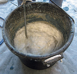 13-mm AR glass fibers being mixed into GFRC backer of a concrete countertop. Photos courtesy of The Concrete Countertop Institute. 