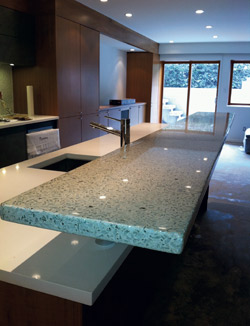 Concrete Countertop with two levels, lower level white, upper level blue