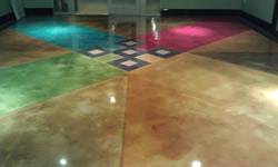 The Custom Concrete Coatings and Designs gallery in Florida includes examples of various flooring techniques, including polished, as seen here. Different colors and grit levels were used to highlight the versatility of polished applications.  Photo courtesy of Custom Concrete Coatings and Designs