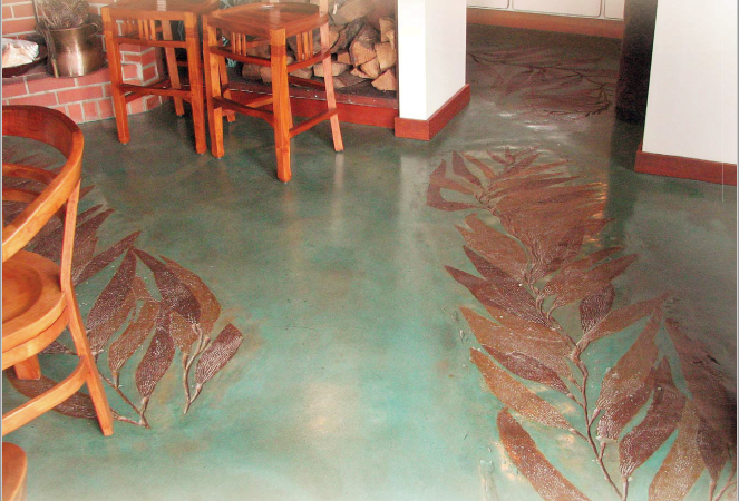 Beach House Floor Customized With Seaweed Stamps And Acid Stain