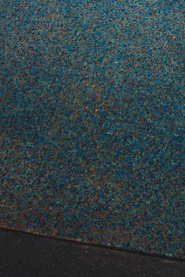 An upclose look at the colors that were added to the concrete to look like water.