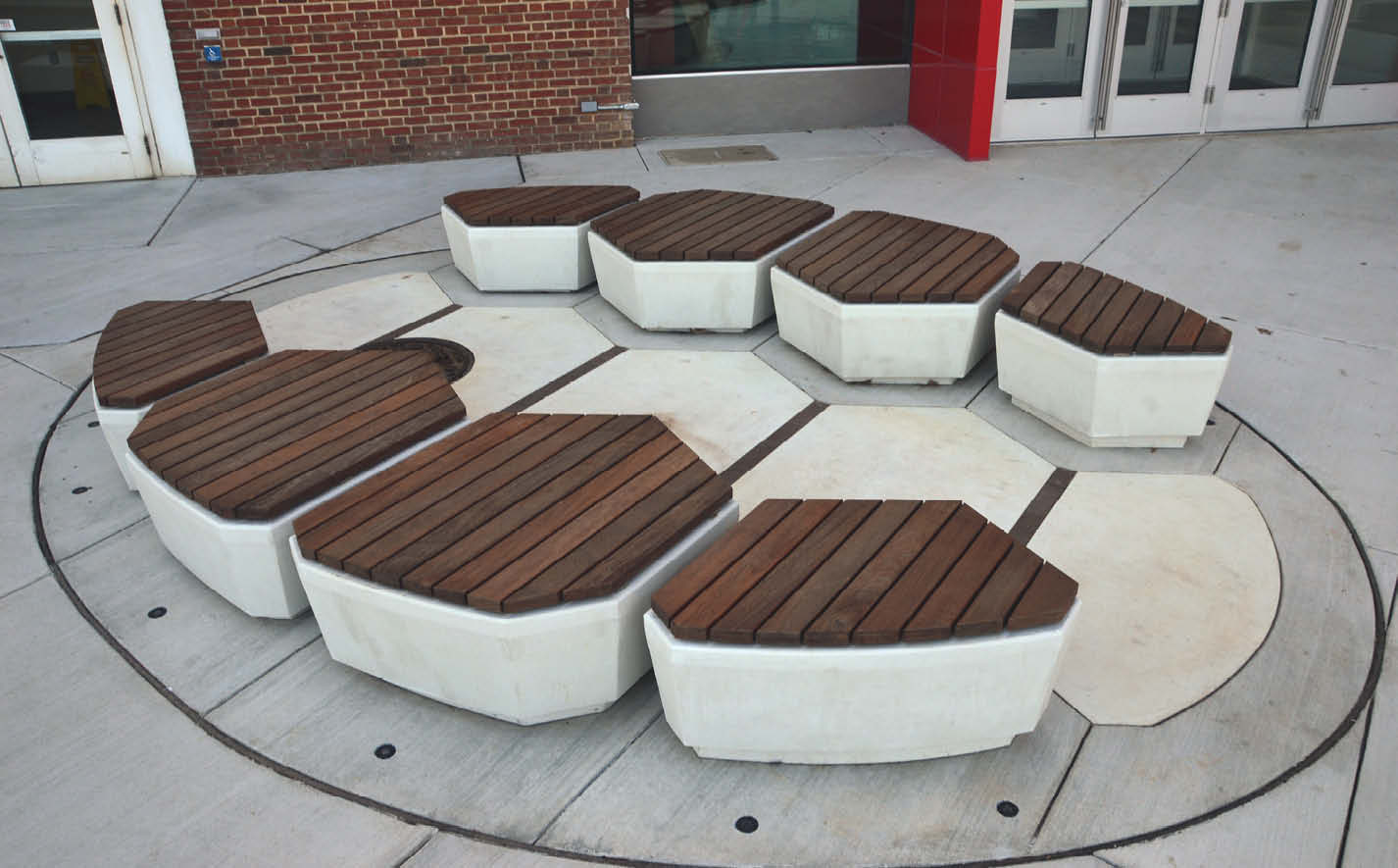 Art imitating nature, this concrete bench looks like a turtle shell.