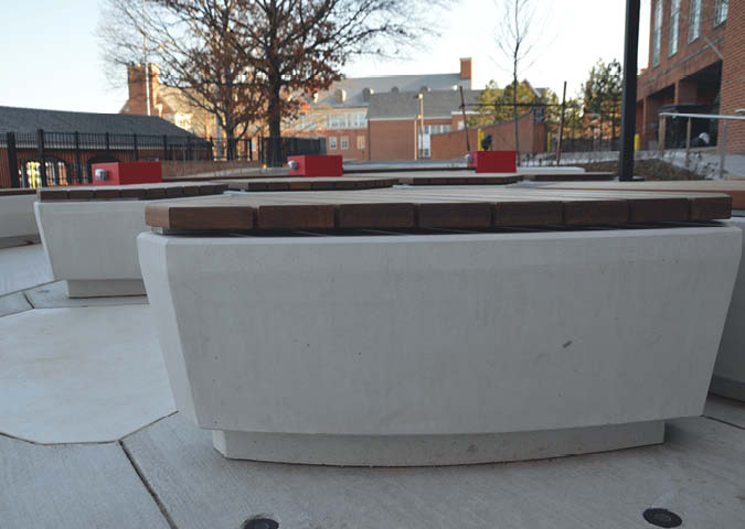 Clever concrete bench made to look like a turtle shell.