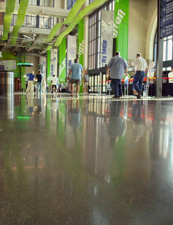 Looking at the pristine flooring today in Lucas Oil Field Stadium, home of the Indianapolis Colts, you'd never guess the floors used to be stained and pitted, much less that they looked that way a year after the facility opened. ACCI was hired to remedy the situation with the RetroPlate concrete polishing system.