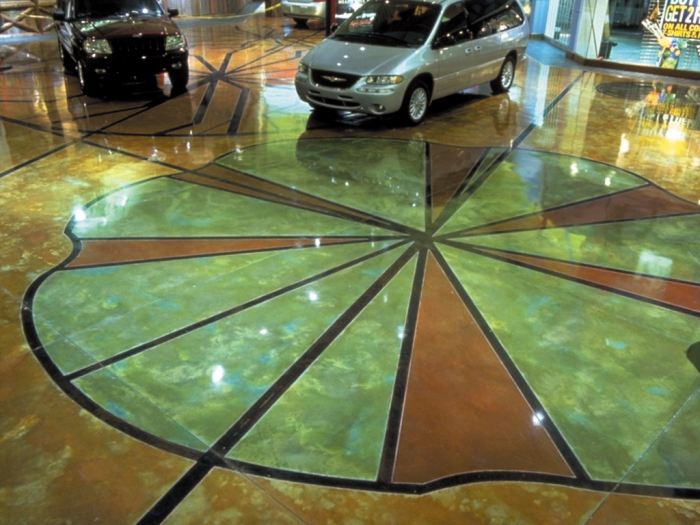 Multidimensional masterpiece in Las Vegas detailing the artistic value of concrete stain.