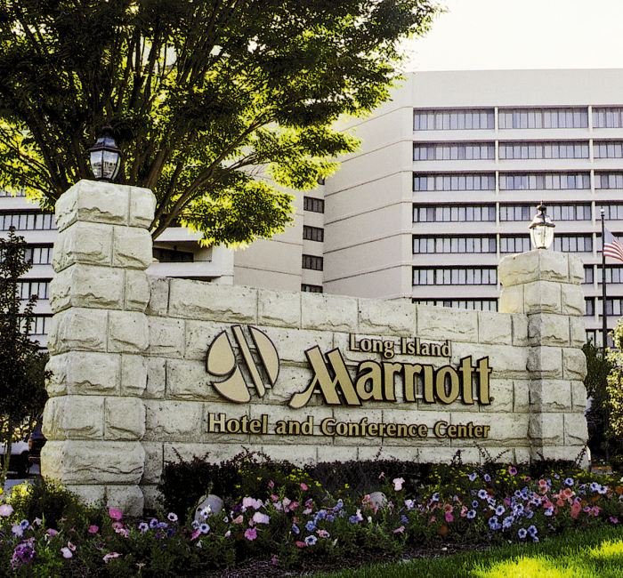The Long Island Marriott Hotel and Conference Center sign was created out of form liners and concrete to achieve this high-end look.
