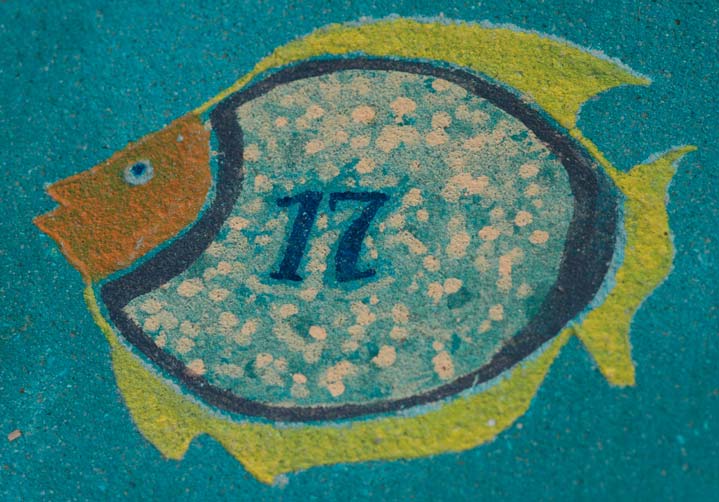 Water based paint fish on Concrete playground.
