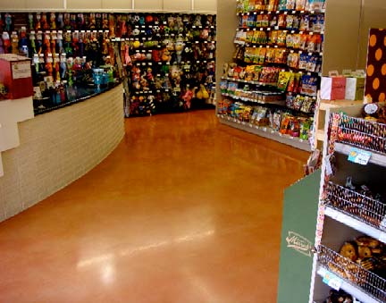 This pet supply store floor was created with CTS Rapid Set TRU, dyed, then polished to 400 grit. Photo courtesy of Green Earth Floors