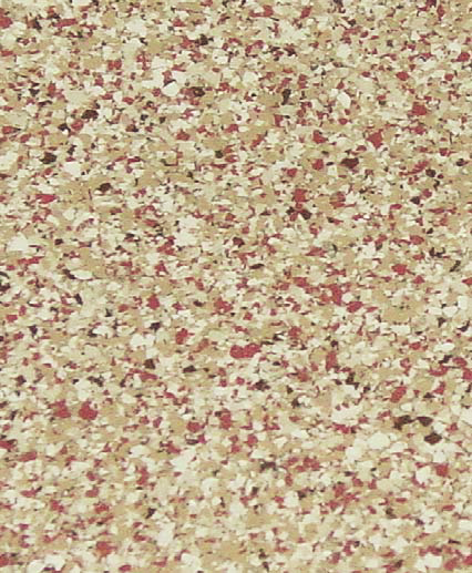 Mica flakes added to this concrete floor in red, tan and white.