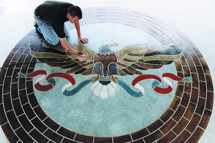 Engrave-A-Crete created an eagle with an 8 foot 4 inch wingspan using an engraver as well as stains of various colors.