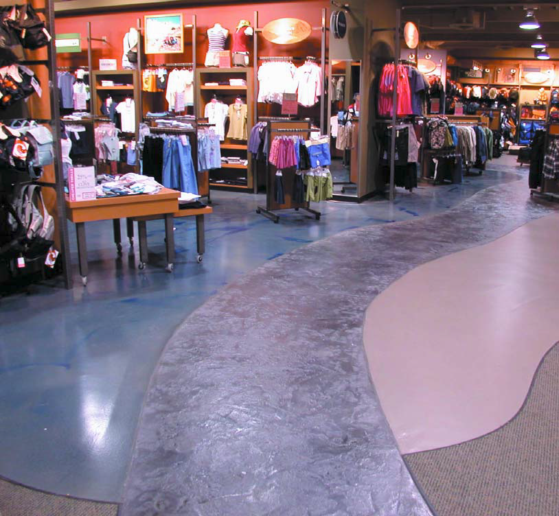 Retail spaces have a lot of high-traffic. Decorative concrete applications are great as a source of both warmth and durability.