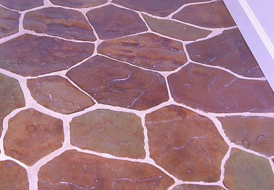 Shown is an integrally Buff colored overlay. The individual stone colors are created with three chemical stains