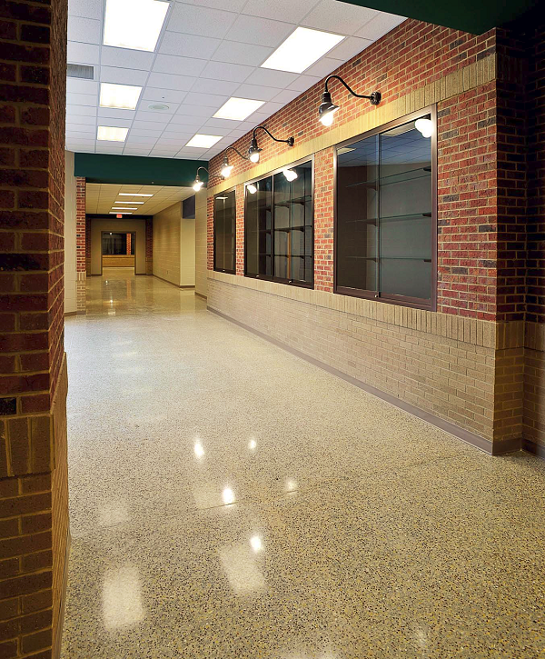 CSolutions polished more than 16,000 square feet at the new Turner Elementary School in Gray, Ga. CSolutions worked with architects to develop a custom blend of aggregate, which was broadcast by hand and floated into the finished concrete slab.