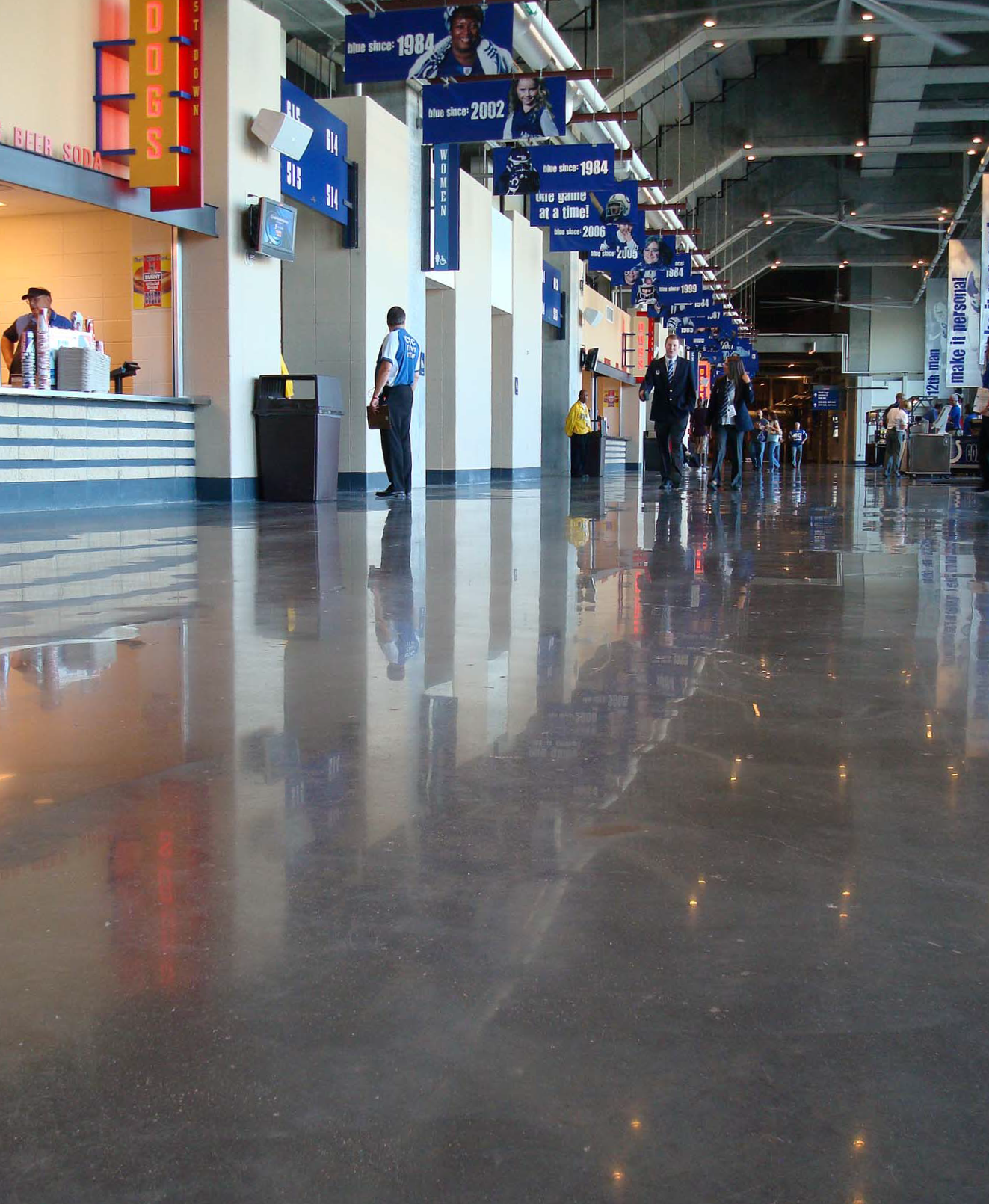 Lucas Oil Stadium, home of the Indianapolis Colts pro football team, as polished by American Concrete Concepts inc., of Springdale, Ark. Photos courtesy of American Concrete Concepts Inc.