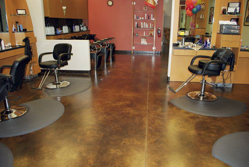 Acid stained concrete was the perfect floor for this salon.