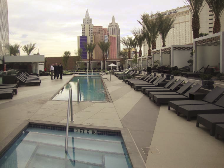 Renovated the pool deck at the Mandarin Oriental Las Vegas  using Dur-A-Flexs Hybri-Flex MQ.