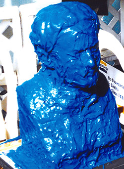 model after application of the inner molding compound. Both coats are dyed unique colors so you can see the spots you missed.