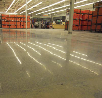 Polished concrete floor in a warehouse.