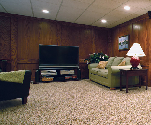 a basement where the floor has been textured with an Epoxy-Bonded Stone System