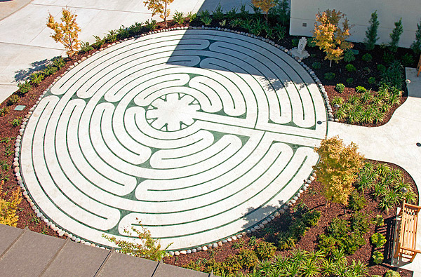 Concrete replica of the labyrinth at Chartres Cathedral in France