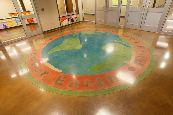 concrete floor with world map