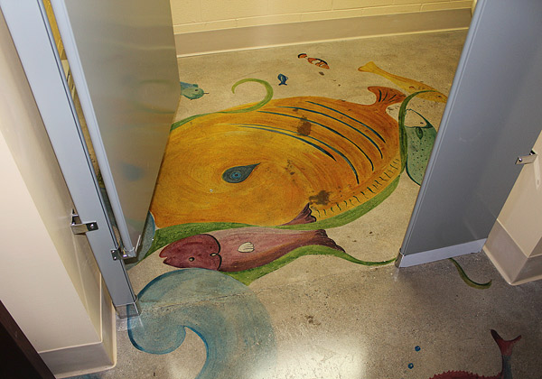 fish painted on bathroom floor