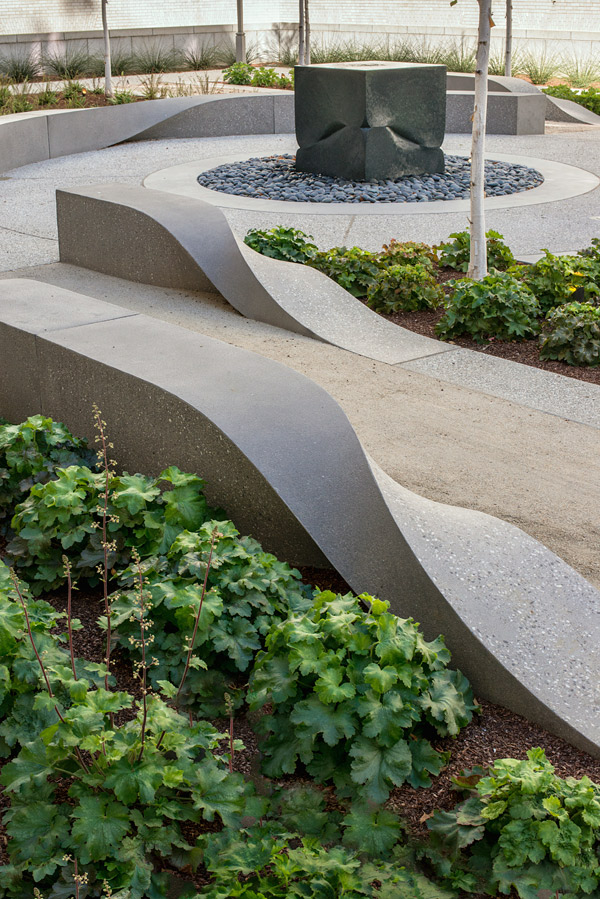 Concrete ribbons, benches made of twisted concrete