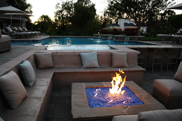 cast concrete seating around fire pit