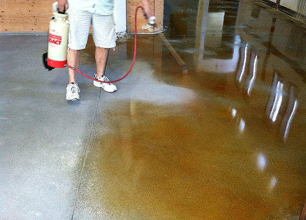 The Dangerous Man brewerys barroom features polished concrete colored with AmeriPolish SureLock dye in Caramel and densified with DyeHard Technologies Densifier CS, a colloidal silica-based concrete hardener.