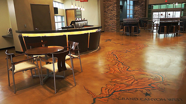 Stained concrete floor with map of Grand Canyon Photos courtesy of Design Concrete
