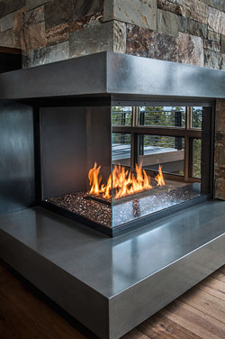 modern industrial concrete fireplace