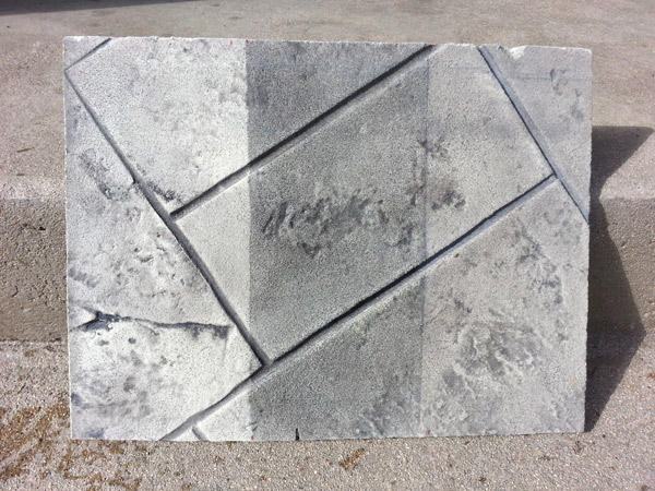 three ways stamped concrete can be antiqued - Here is an example of three ways stamped concrete can be antiqued. The portion on the left was done with traditional antiquing release powder. The center was antiqued with a water-based acrylic color dissolved in water. At right, an antiquing release powder was dispersed in a liquid release and applied. Photo courtesy of Chris Sullivan