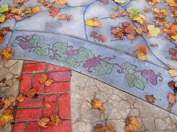 stamped concrete with grape leaves