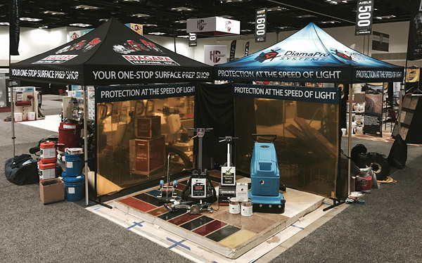 At the 2015 Concrete Decor Show in Indianapolis, Niagara Machine displays its DiamaPro Systems UV-HS products, as well as curing equipment available to purchase or rent. Photo courtesy of Niagara Machine