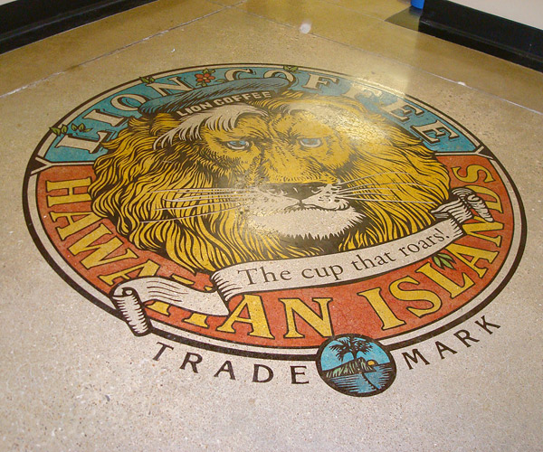 lion caffee trademark logo on floor