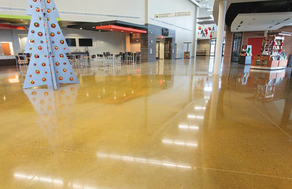 Texas Bomanite completed 21,725 square feet of concrete polished to a 1,500 grit finish. Judges were impressed at the magnitude of the project and the delineation of color. Seen here is a floor dyed with Bomanite Pineapple.
