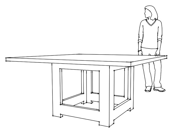 GFRC design drawing comparing the size of the table to a person standing.