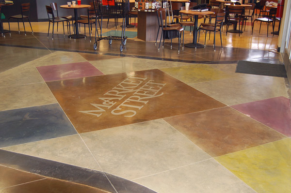 A dyed and polished concrete floor can contribute LEED credits.