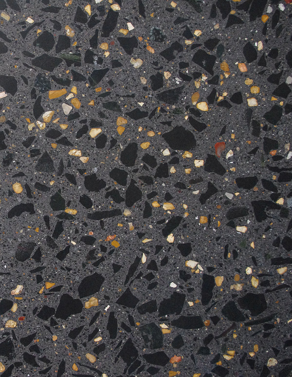 grey floor with speckle black and orange