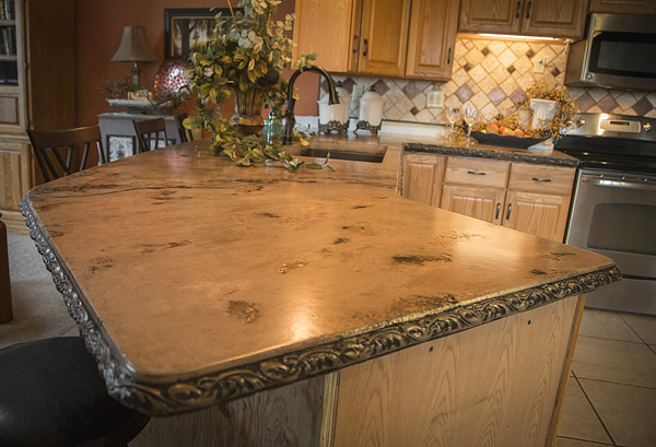 beautiful concrete countertop with edge details in kitchen